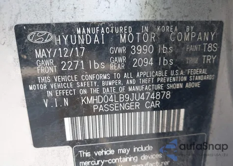 2018 Hyundai Elantra Sport from USA, damaged, VIN KMHD04LB9JU474878